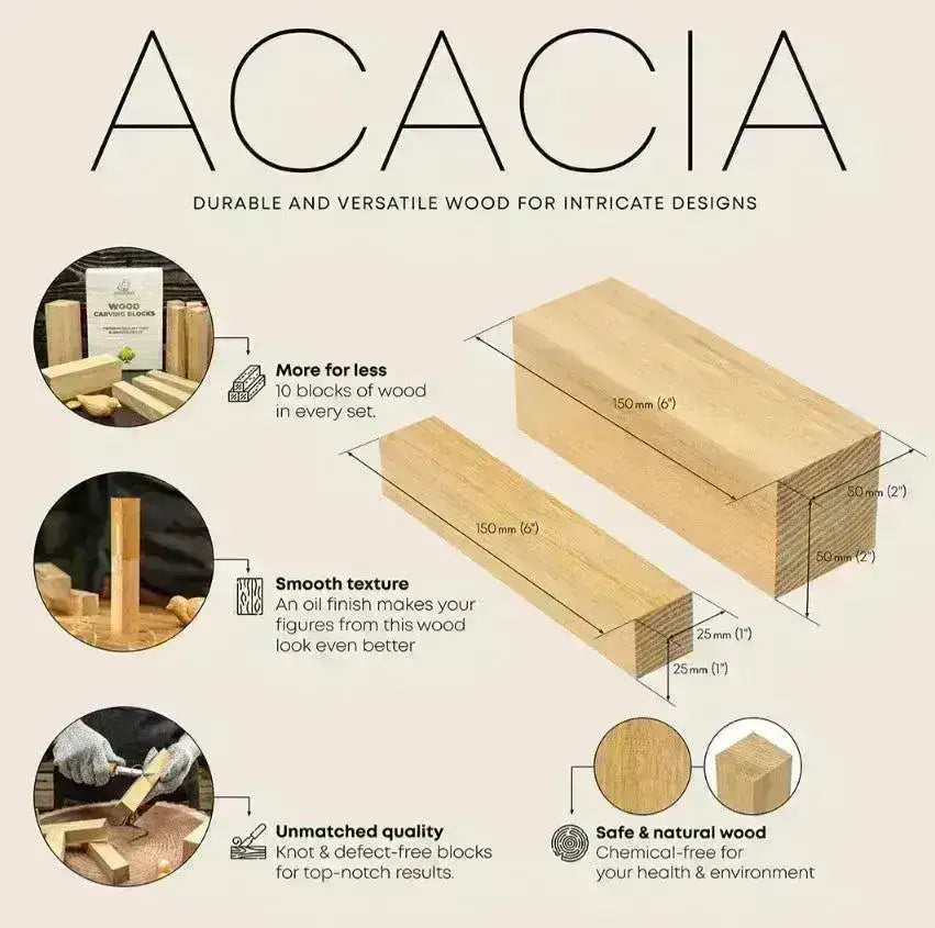 10stk Emne- Treklosser til Treskjæring Akasie - Game-On.no