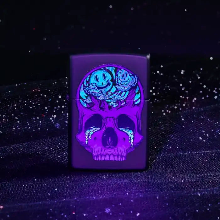 Zippo - Blacklight Skull Design - Mattamusta sytytin
