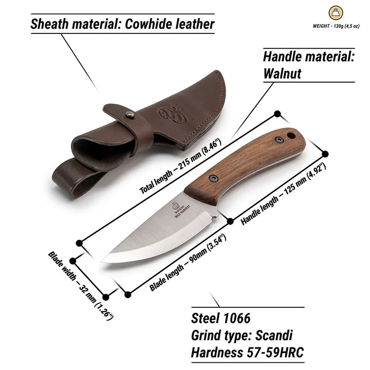 BeaverCraft Wild Harvest Bushcraftkniv - mål og detaljer