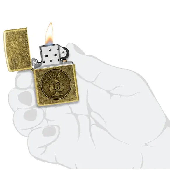 Zippo - Lucky 13 Motiv - Antique Brass Lighter