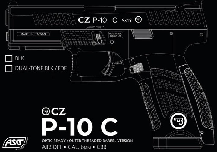 CZ - P10C OR-OT CO2 Drevet Softgun Pistol med Blowback - Svart - Game-On.no