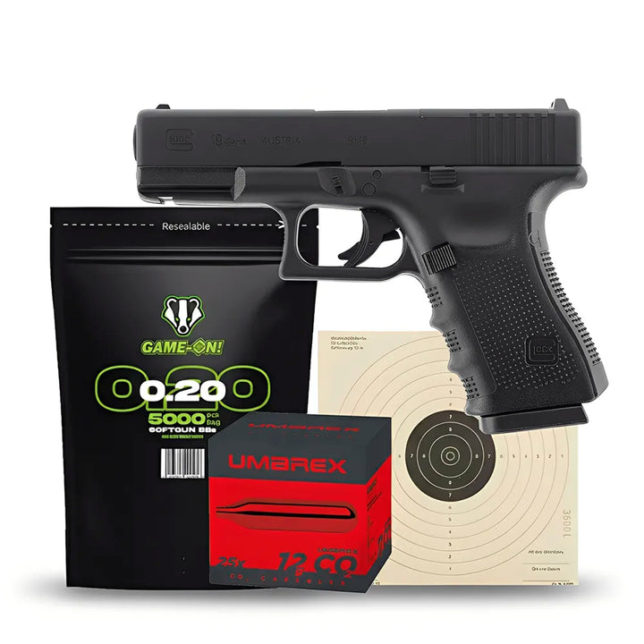 Glock 19 Gen4 Softgun Pakke – Komplett med kuler, Co2 og blinker - Game-On.no