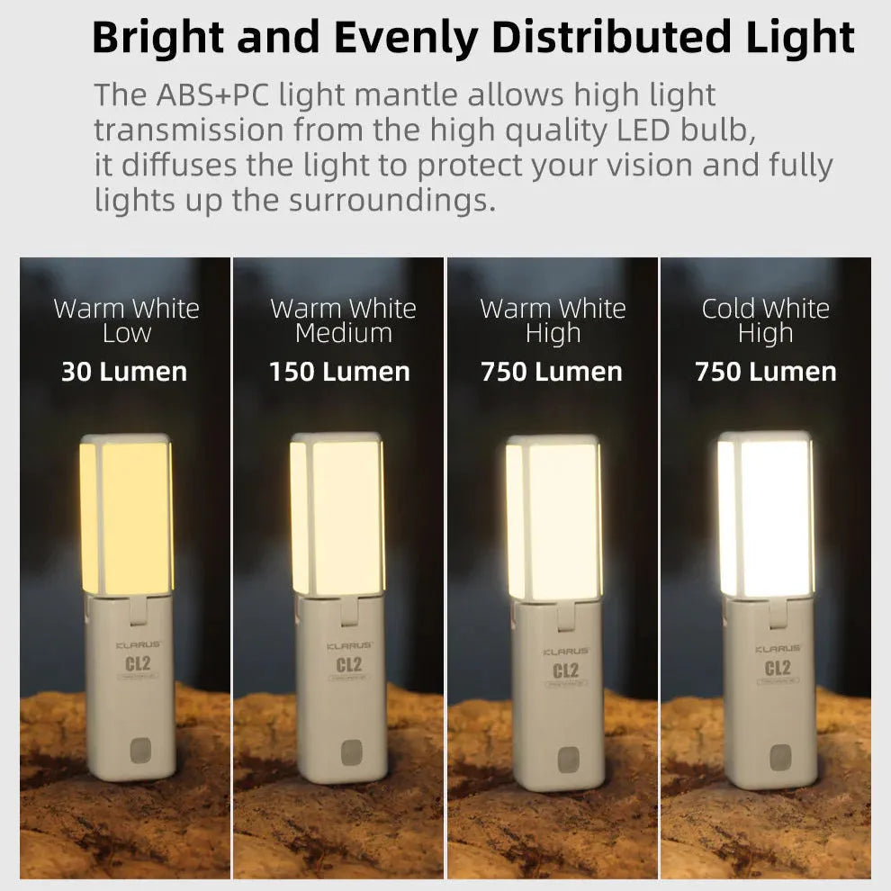Klarus - CL2 Hvit - Oppladbar Turlykt med Oppheng - 750 Lumen - Game-On.no