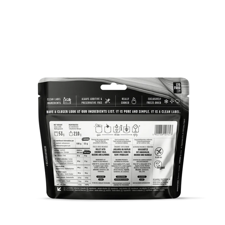 LYOFOOD Millet Payasam – Indisk grøt med kokosmelk, rosiner og mandler - Game-On.no