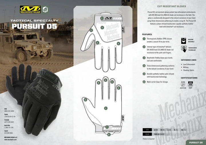 Pursuit D5 Hansker - ANSI A5 Kuttmotstand - Covert - Game-On.no