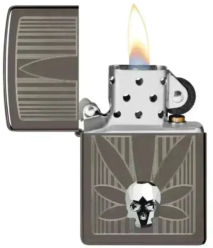 Zippo Lighter - Cannabis og 3D Hodeskalle - Game-On.no