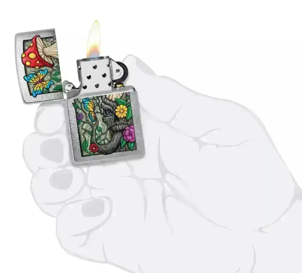 Zippo Lighter - Freaky Nature Design - Brushed Chrome - Game-On.no