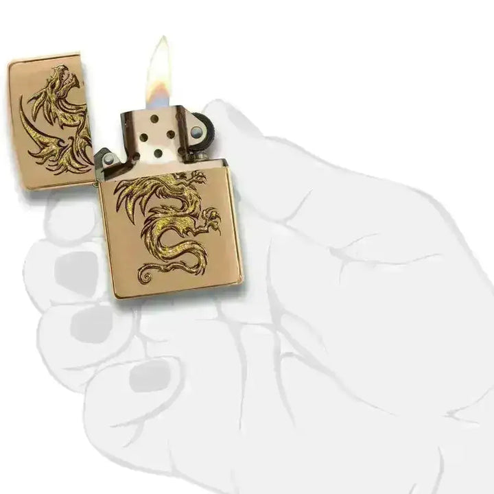 Zippo Lighter - Gull Drage Motiv - Game-On.no