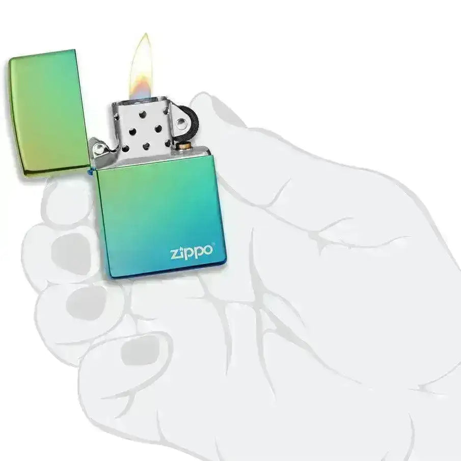 Zippo Lighter - Klassisk Høypolert Teal Logo - Game-On.no