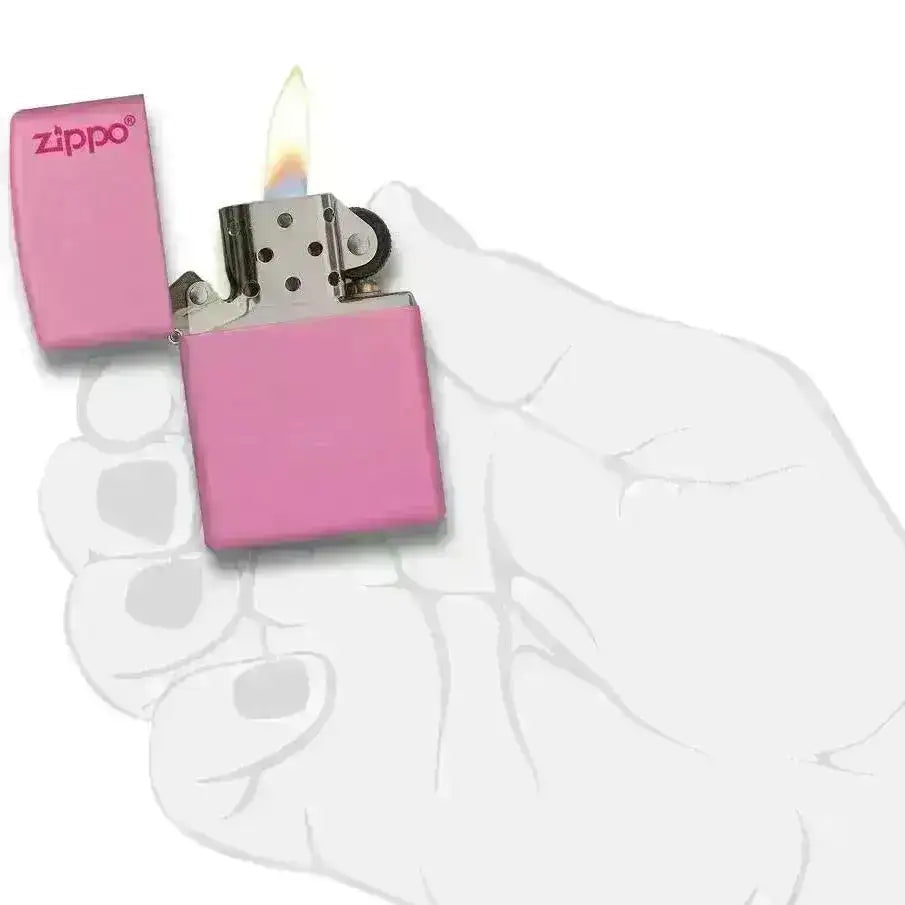 Zippo Lighter - Klassisk Matt Rosa med Logo - Game-On.no