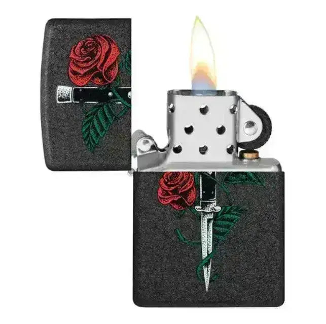 Zippo Lighter - Rose og Dolk Motiv - Game-On.no