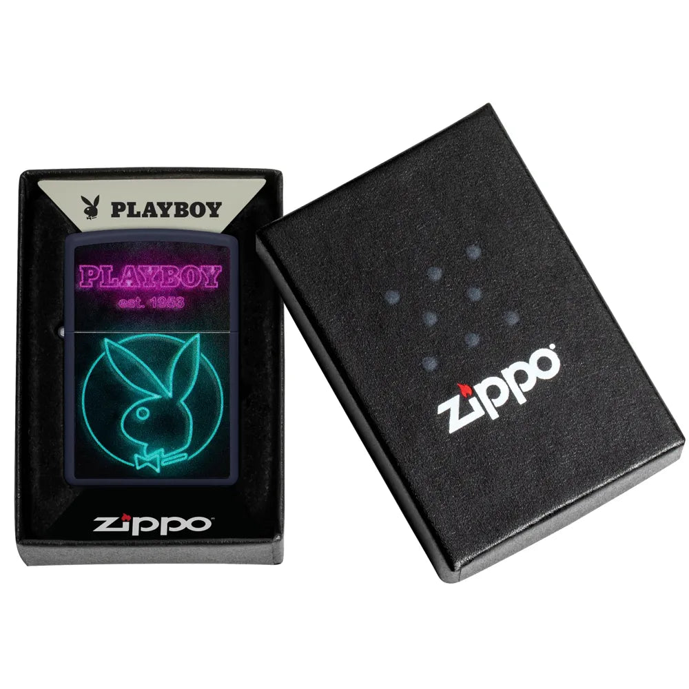 Zippo – Playboy Neon Motiv – Navy Matte Lighter - Game-On.no